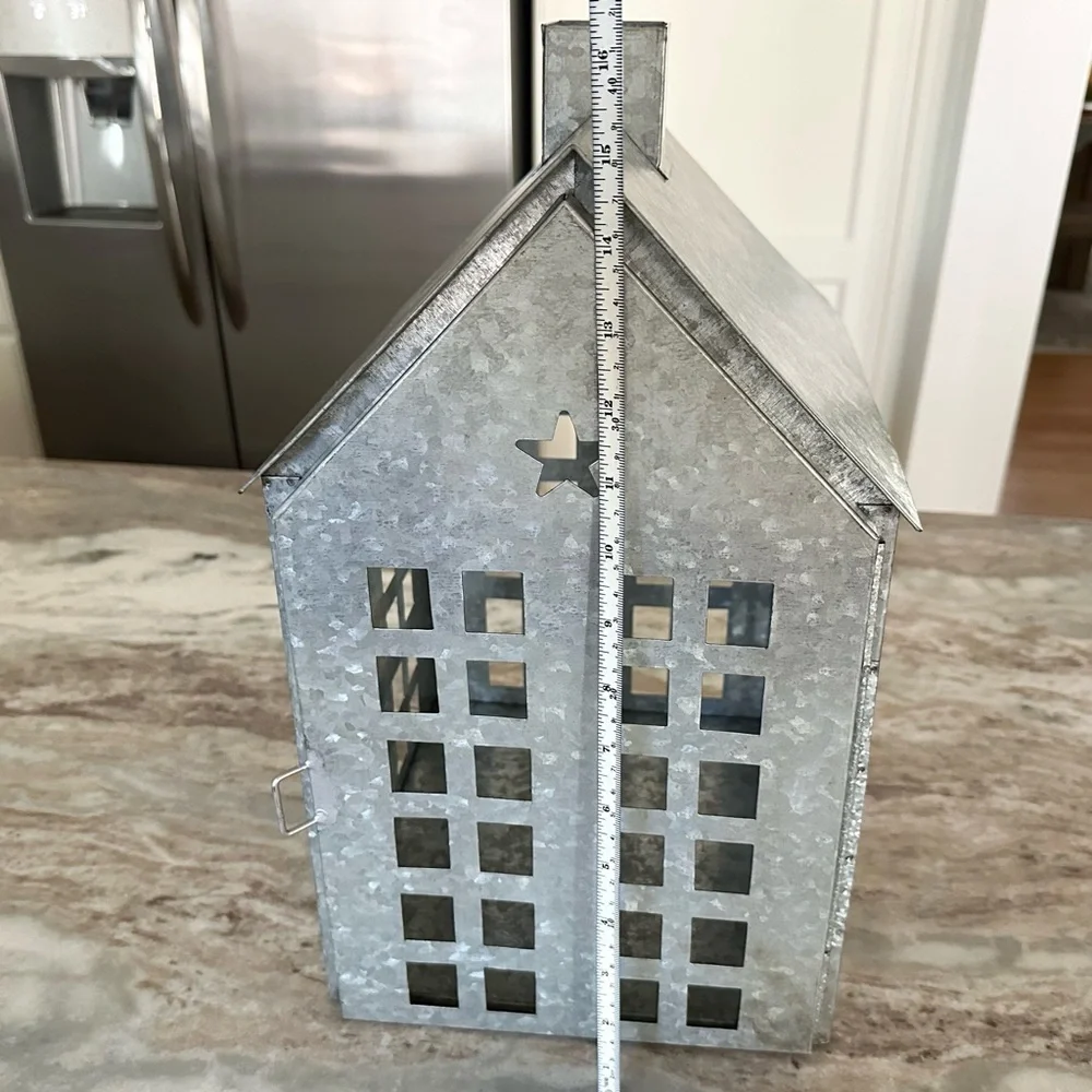 Large Holiday Galvanized Metal Luminary House / Christmas Village Lantern